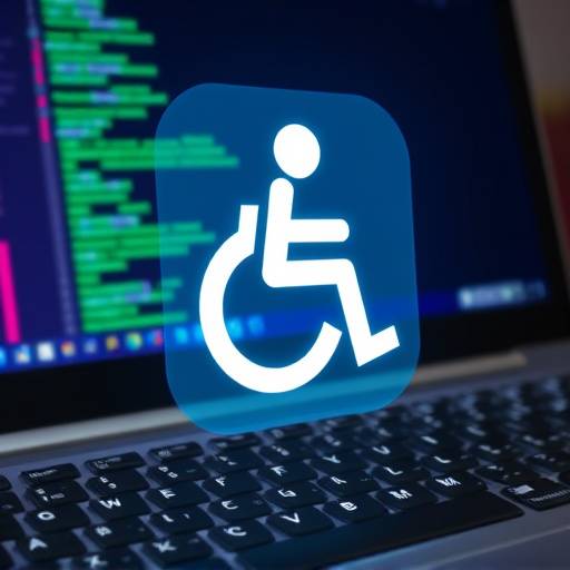Icono de accesibilidad superpuesto en una imagen de teclado de computadora y pantalla, representando el acceso a la tecnología para todos