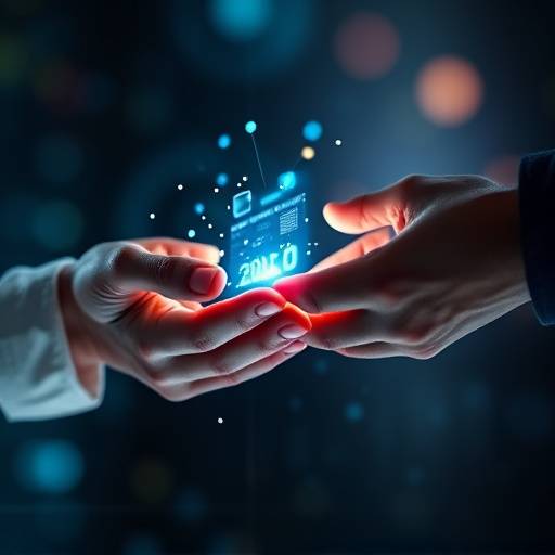 Manos intercambiando información digital, representando el intercambio de datos