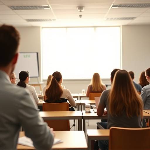 Un grupo de personas practicando presentaciones en un aula luminosa