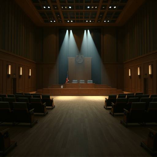 Una sala de audiencias vacía simbolizando el sistema legal y judicial